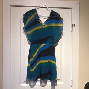 Blue, yellow, green flattering dress